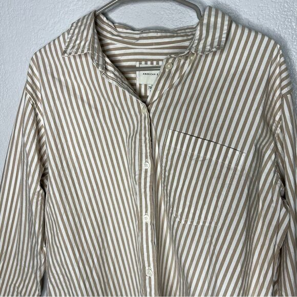 American Eagle Oversized Perfect Button-Up White/Gray Women’s Blouse Shirt Sz S - Picture 5 of 9